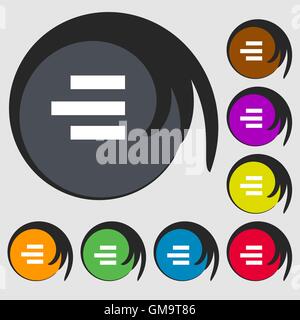 Right-aligned icon sign. Symbols on eight colored buttons. Vector Stock Vector