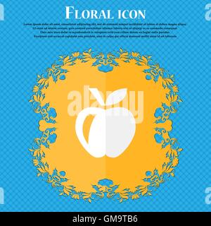 Apple . Floral flat design on a blue abstract background with place for your text. Vector Stock Vector
