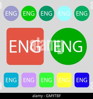 English sign icon. Great Britain symbol. 12 colored buttons. Flat design. Vector Stock Vector