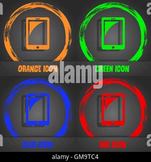 Tablet sign icon. smartphone button. Fashionable modern style. In the orange, green, blue, red design. Vector Stock Vector