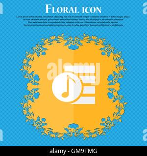 Audio, MP3 file icon sign. Floral flat design on a blue abstract background with place for your text. Vector Stock Vector