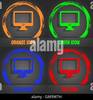 Computer widescreen monitor sign icon. Fashionable modern style. In the orange, green, blue, red design. Vector Stock Vector
