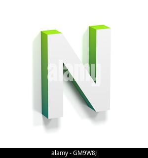 Green gradient and soft shadow font. Letter N. 3D render illustration isolated on white background Stock Photo