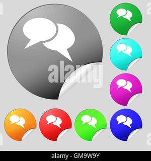 Speech bubble icons. Think cloud symbols. Set of eight multi colored round buttons, stickers. Vector Stock Vector