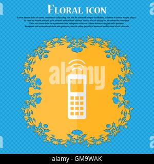 the remote control. Floral flat design on a blue abstract background with place for your text. Vector Stock Vector