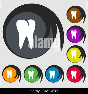 tooth icon. Symbols on eight colored buttons. Vector Stock Vector