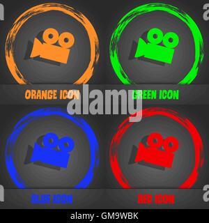 Video camera sign icon. content button. Fashionable modern style. In the orange, green, blue, red design. Vector Stock Vector
