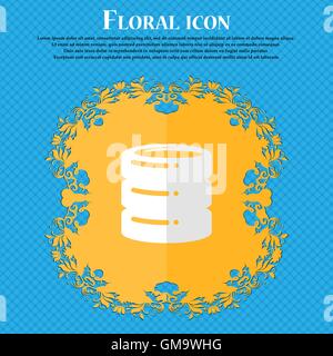 hard disk, date base. Floral flat design on a blue abstract background with place for your text. Vector Stock Vector
