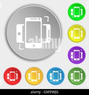 Synchronization sign icon. smartphones sync symbol. Data exchange. Symbols on eight flat buttons. Vector Stock Vector