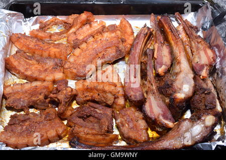Cooked Pork in a Baking Tray Stock Photo