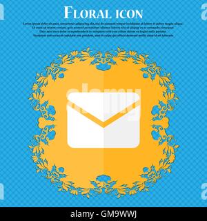 Mail, Envelope, Message . Floral flat design on a blue abstract background with place for your text. Vector Stock Vector