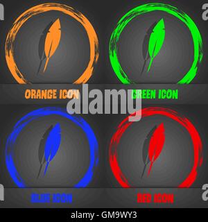 Feather sign icon. Retro pen symbo. Fashionable modern style. In the orange, green, blue, red design. Vector Stock Vector