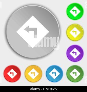 Road sign warning of dangerous left curve icon sign. Symbols on eight flat buttons. Vector Stock Vector
