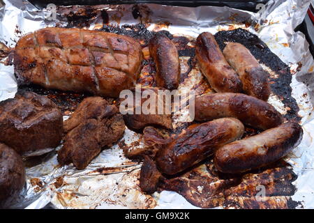 Sausages in Baking Tray Stock Photo