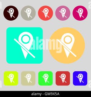 Map pointer icon sign. 12 colored buttons. Flat design. Vector Stock Vector