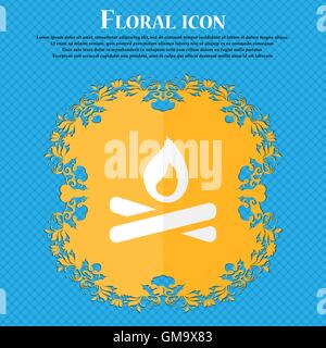 Fire flame . Floral flat design on a blue abstract background with place for your text. Vector Stock Vector