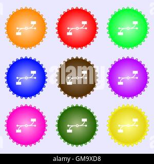 Bezier Curve icon sign. A set of nine different colored labels. Vector Stock Vector