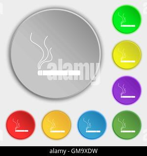 Smoking sign icon. Cigarette symbol. Symbols on eight flat buttons. Vector Stock Vector