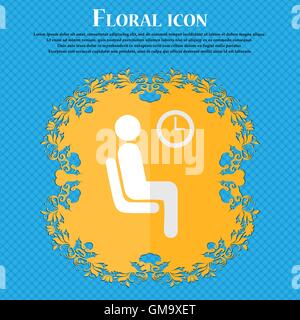 waiting. Floral flat design on a blue abstract background with place for your text. Vector Stock Vector
