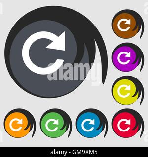 update sign icon. Full rotation arrow symbol. Symbols on eight colored buttons. Vector Stock Vector