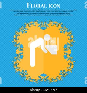 drinking fountain. Floral flat design on a blue abstract background with place for your text. Vector Stock Vector