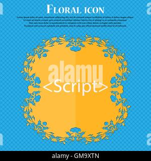 Script sign icon. Javascript code symbol. Floral flat design on a blue abstract background with place for your text. Vector Stock Vector