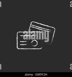 Identification card icon drawn in chalk. Stock Vector