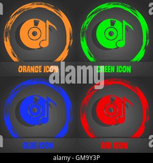CD or DVD icon sign. Fashionable modern style. In the orange, green, blue, red design. Vector Stock Vector
