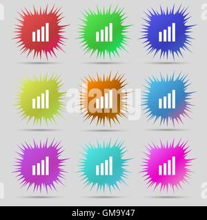Mobile signal sign. Wi-fi symbol. Wireless Network icon. Wifi zone. Nine original needle buttons. Vector Stock Vector