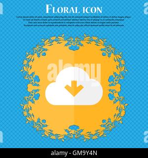 Download from cloud . Floral flat design on a blue abstract background with place for your text. Vector Stock Vector
