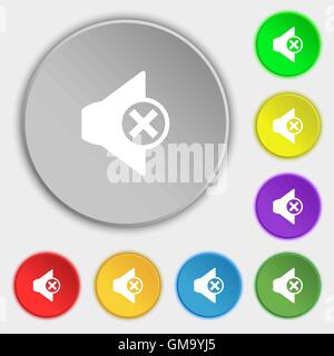 Mute speaker sign icon. Sound symbol. Symbols on eight flat buttons. Vector Stock Vector
