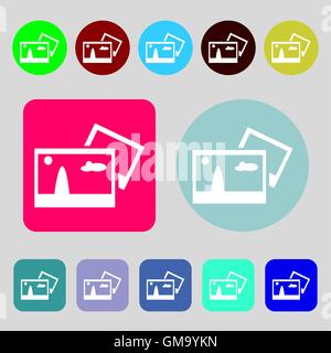 Copy File JPG sign icon. Download image file symbol. 12 colored buttons. Flat design. Vector Stock Vector