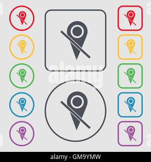 Map pointer icon sign. Symbols on the Round and square buttons with frame. Vector Stock Vector