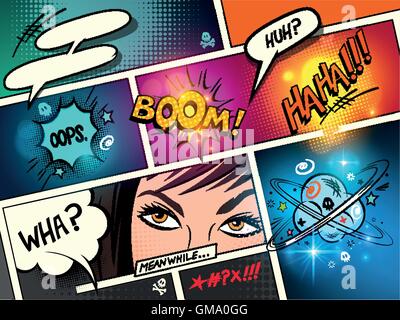 Speech Bubbles on a comic strip background with cartoon actions. vector illustration Stock Vector