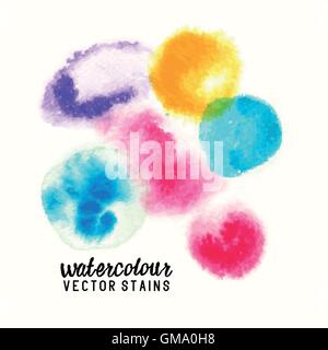 A collection of abstract watercolour stains in various shapes and colours. Vector illustration Stock Vector