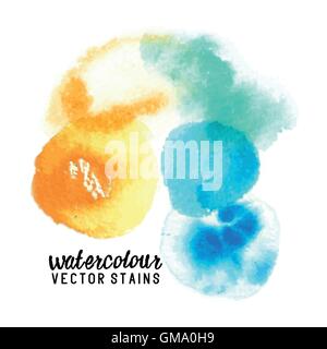A collection of abstract watercolour stains in various shapes and colours. Vector illustration Stock Vector