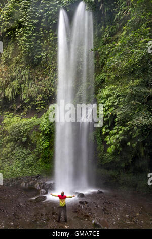 Long exposure of Tiu Kelep waterfall near Rinjani Mountain, Lombok Stock Photo