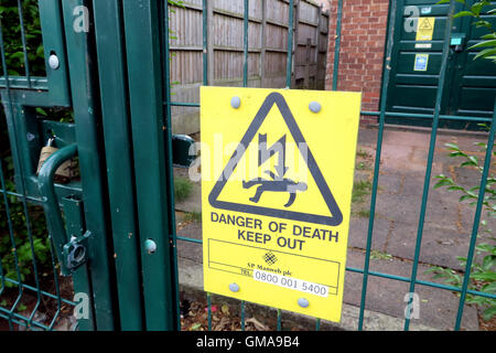 Substation - Danger Of Death, Keep Out Notice, Norweb Warrington, Cheshire, UK Stock Photo