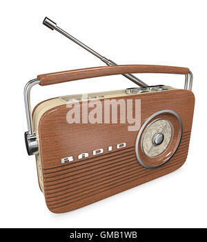 3D render of a wooden Retro Style Radio. Side top view. Stock Photo