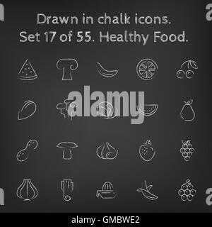 Healthy food icon set drawn in chalk. Stock Vector