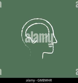 Human head with brain icon drawn in chalk. Stock Vector