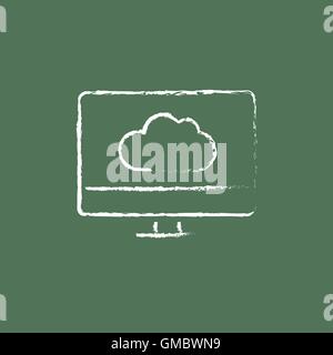 Monitor with cloud icon drawn in chalk. Stock Vector
