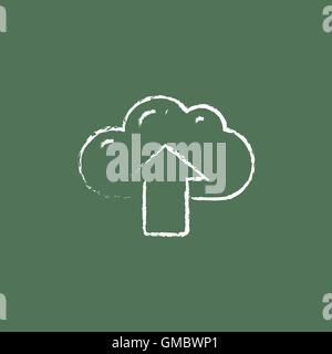 Cloud with arrow up icon drawn in chalk. Stock Vector