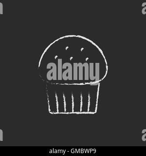 Cupcake icon drawn in chalk. Stock Vector