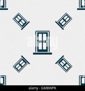 Door icon sign. Seamless pattern with geometric texture. Vector Stock Vector