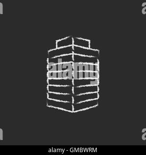 Office building icon drawn in chalk. Stock Vector