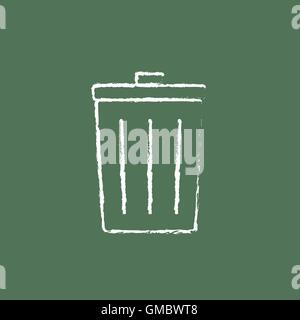 Trash can icon drawn in chalk. Stock Vector
