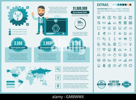 Three D printing flat design Infographic Template Stock Vector