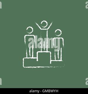 Winners on the podium icon drawn in chalk. Stock Vector