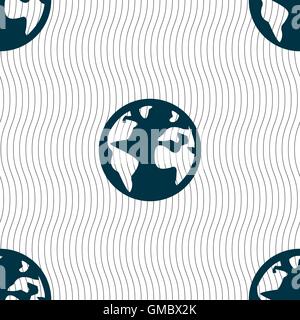 Globe sign icon. World map geography symbol. Globes on stand for studying. Seamless pattern with geometric texture. Vector Stock Vector